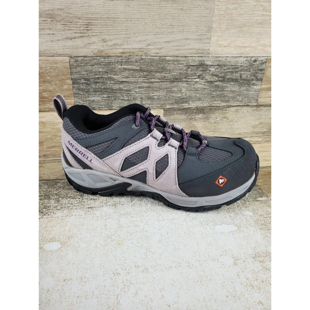 Merrell Siren Womens Work Shoes Sz 8 M Gray Nubuck Mesh Alloy Safety Toe Lace Up